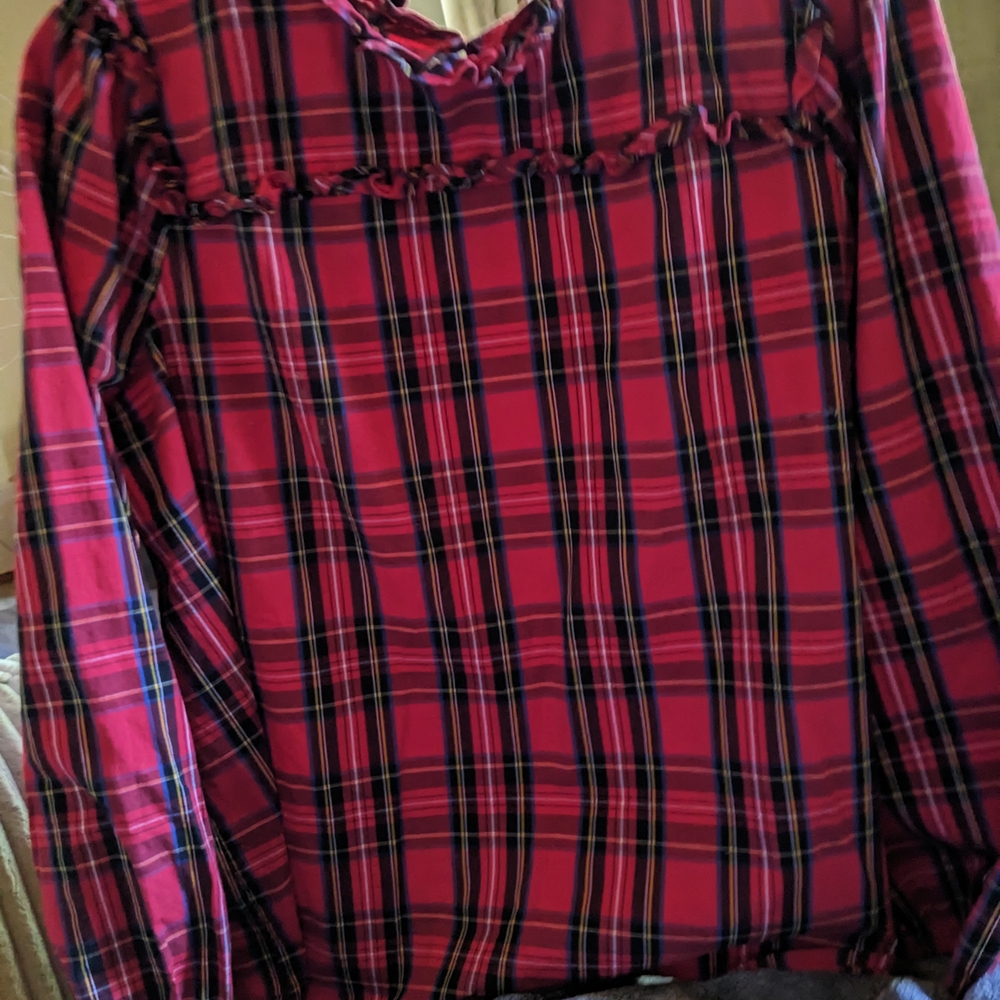 Red Plaid Long Sleeve Blouse